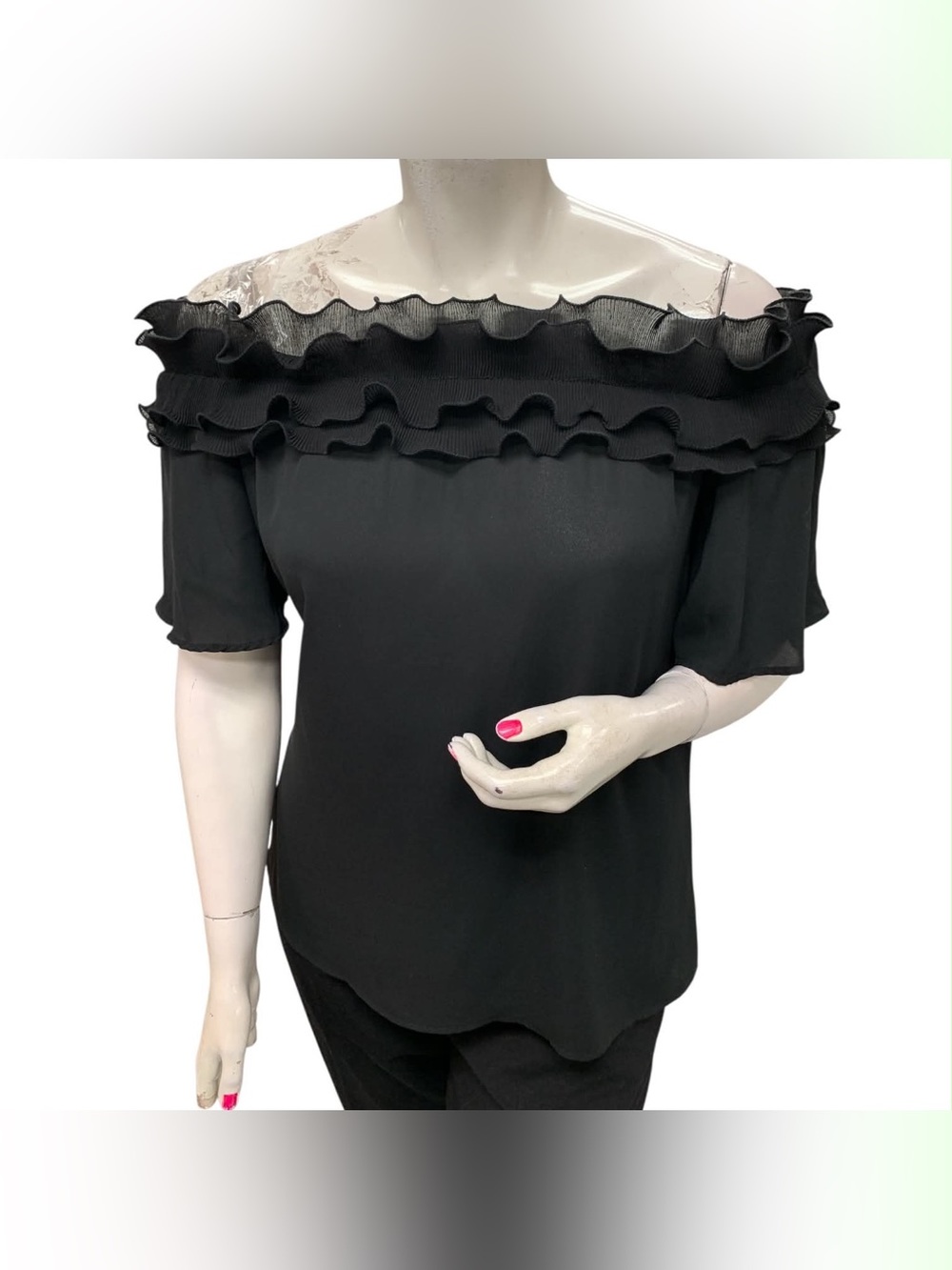 Off-Shoulder Ruffle Black Top Size L